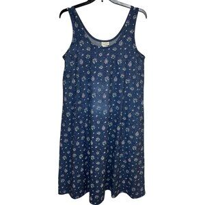 Denim Floral Jean Jumper Dress with Pockets Vermont Country Store Women Sz L